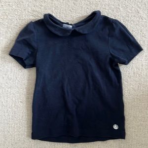 Petit Bateau Cotton Navy Shirt with Collar, 6T
